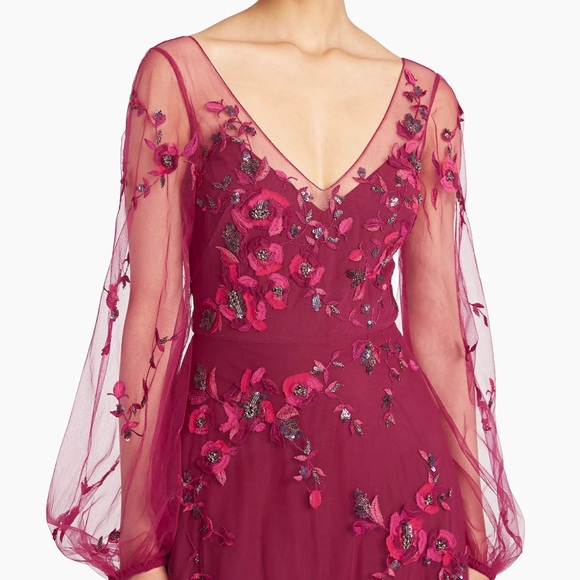 Theia Adora Embroidered Tulle Gown, Color: Fig, Size:14 - Picture 3 of 9